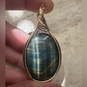 14k Gold Filled Tiger Eye Necklace Pendant